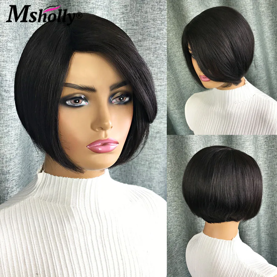 Glueless Short Bob Cut Wigs Human Hair Black Pixie Cut Short Bob Human Hair Wigs For Women Full Machine Made Brazilian Remy Wigs