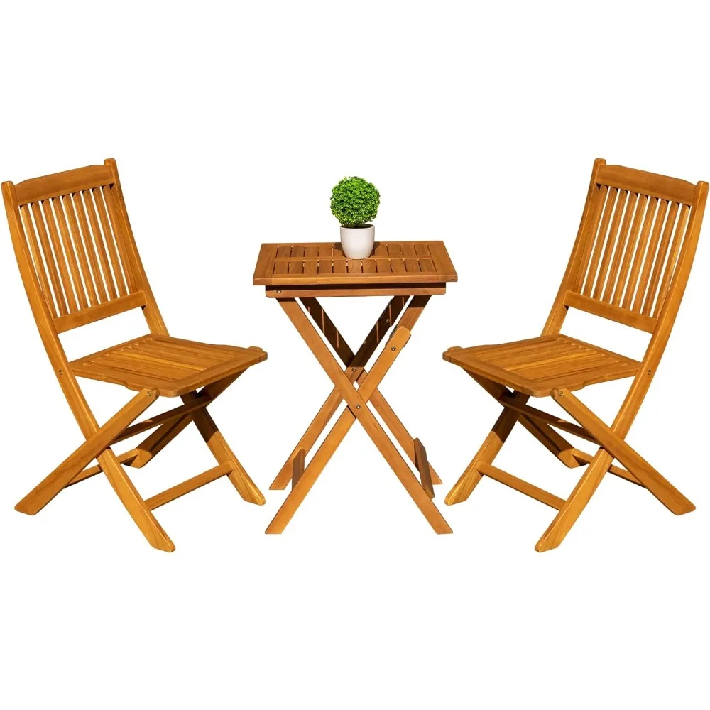 

3 Piece Patio Folding Furniture Bistro Set with 2 Cushions for Pool Beach Backyard Balcony Porch Deck Garden, Acacia Wood