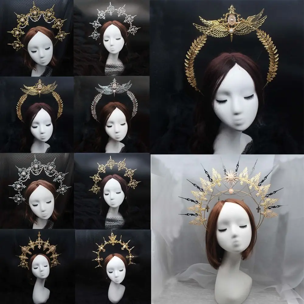 

Gold Silver Headdress Parts Handmade Gothic Lolita Tiara Wedding Headpiece Sun Goddess Headwear DIY Crown Material Kits