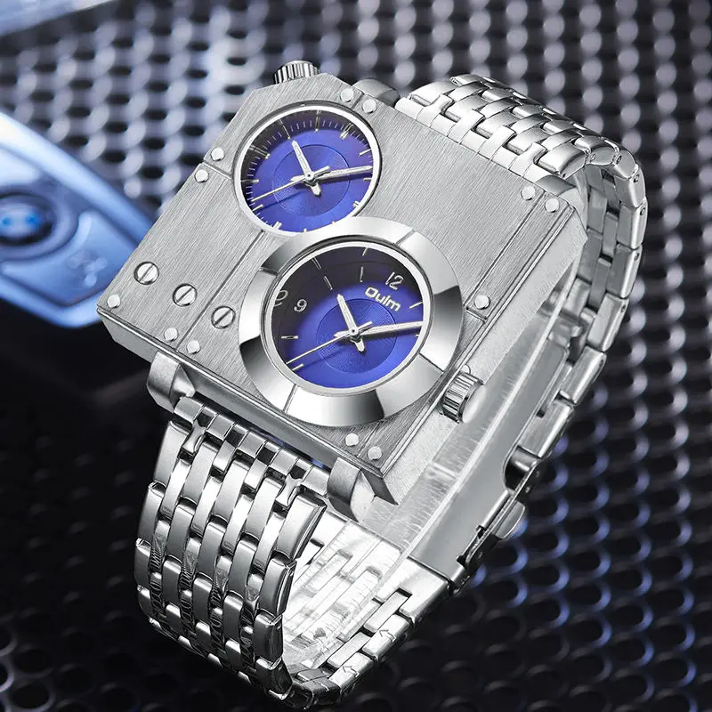 OULM New Square Men Watches for Sport Casual Stainless Steel Luminous Wristwatches for Male Creative Design Quartz Clock