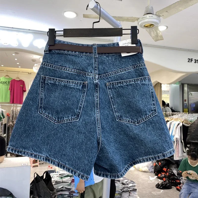 하이웨이스트 와이드 레그 데님 반바지 여성 캐주얼 가을 신상 플러스 사이즈 루즈핏 A라인 스트레이트 핫팬츠 한국 스타일 청바지