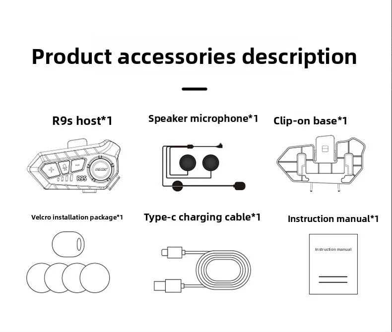 Helmet wireless Bluetooth headset with a range of 500 meters for two-way communi