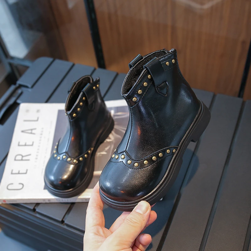 Kids PU Ankle Boots with Rivets for Boys and Girls