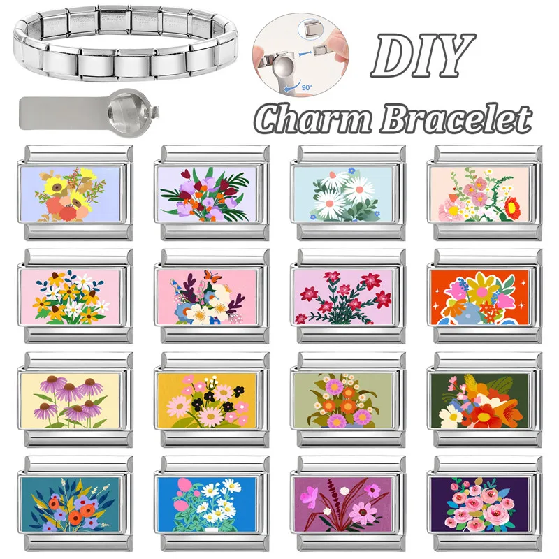 Italian Charm Links 9mm Stainless Steel Bracelet Women Men DIY Making Jewelry