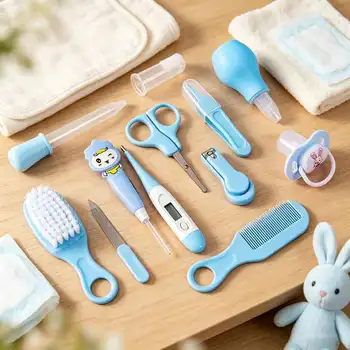 Set da 12 Pezzi per la Cura del Bambino, Set per la Cura Medica del Neonato, Pettine, Spazzola, Set Tagliaunghie, Sicuro per Alimenti, Non Tossico, Facile da Pulire