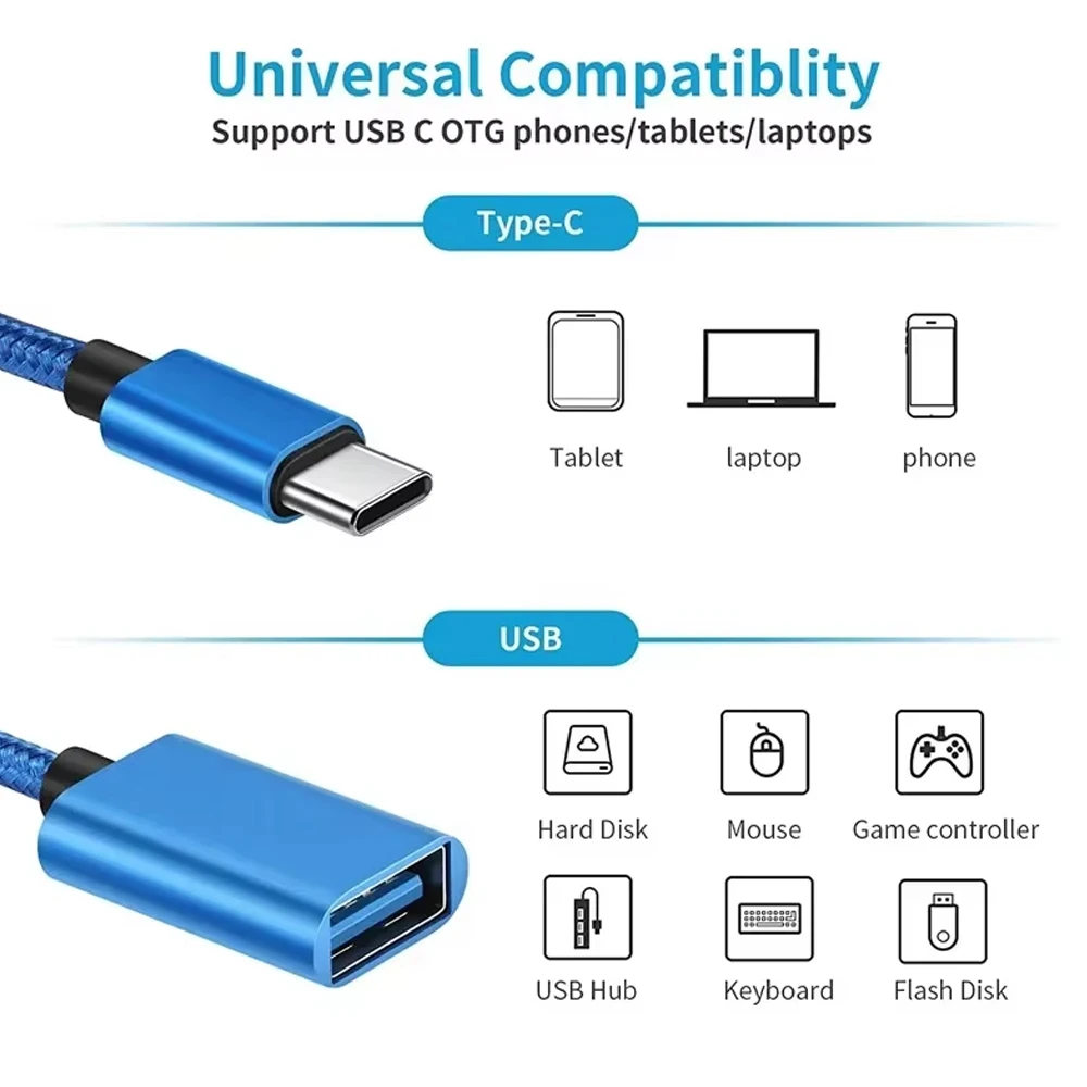USB Female to Type C Male Adapter OTG 15.5CM Long Cable For Xiaomi Samsung S20 Huawei OTG Data Cable Converter