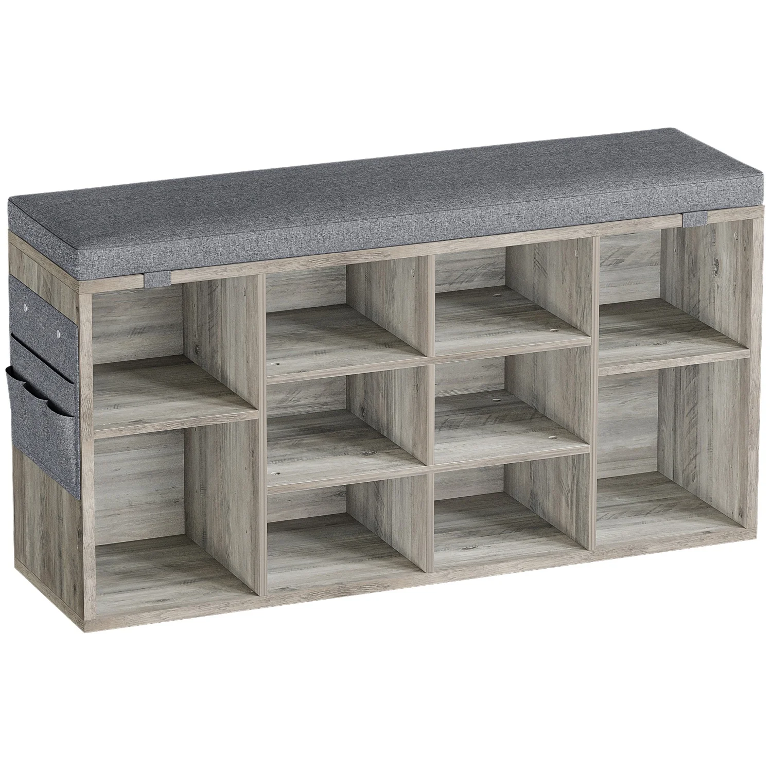 Schuhbank mit Kissen, Schuhaufbewahrungsbank mit 10 Fächern und verstellbaren Regalen, Eingangsbank für Schlafzimmer und Wohnzimmer – Detail 4