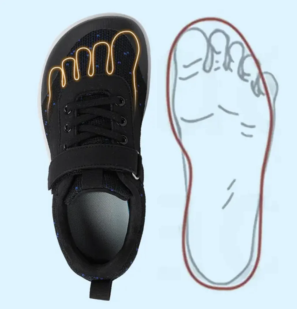 Barfußschuhe fir Kanner, Cross-Trainer, Zehbox, Kanner, Breet, Minimalistesch, Null-Drop-Sohle, Casual Stricken, Wanderschuhe 2024_voghion.com