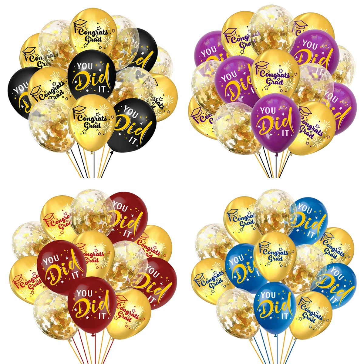 2024 Black Gold Graduation Balloon Bundle Graduation Party Decoration Blue Red Purple Gold Balloon Graduation Ceremony Supplies