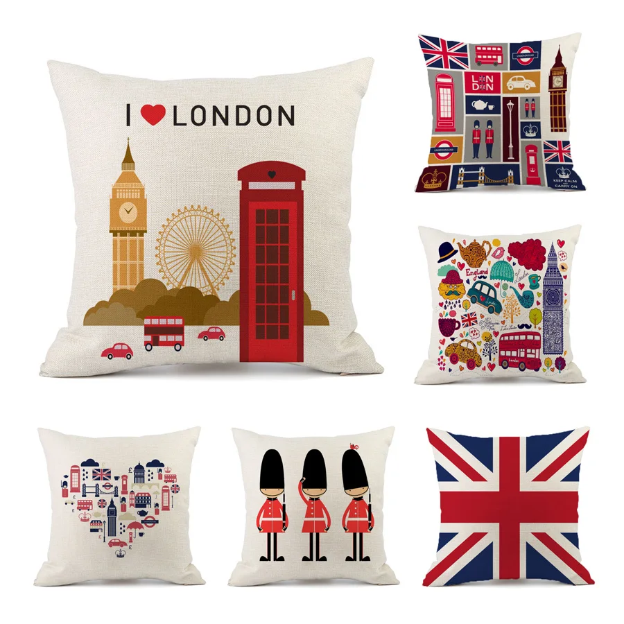 

British London Cotton Linen Pillowcase Sweetheart Colorful Pillow Cover Sofa Living Room Decoration Home Decor 45X45 Pillowcase