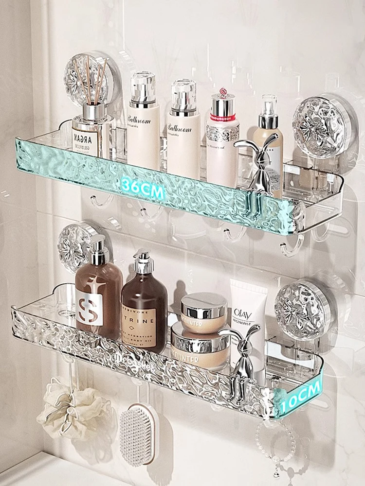 Bathroom Storage Rack Transparent Light Luxury Wall Mounted Non Perforated Strong Suction Cup Bathroom Storage Rack 5