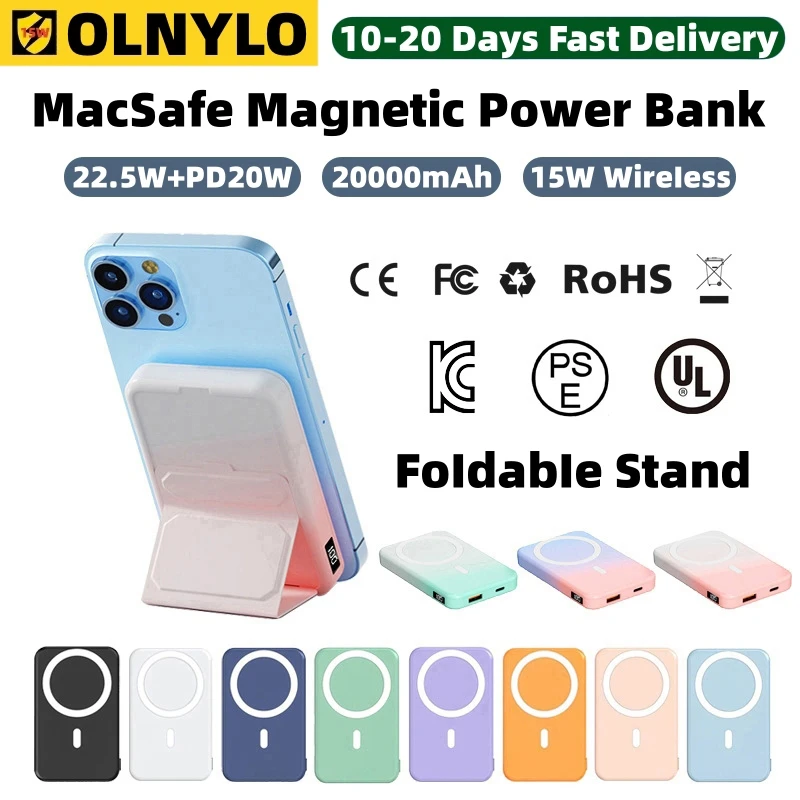 

20000mAh Magnetic Wireless Powerbank Magsafe Power Bank 22.5W Fast Charger For iPhone 12 13 14 15 Pro Max External Battery Pack