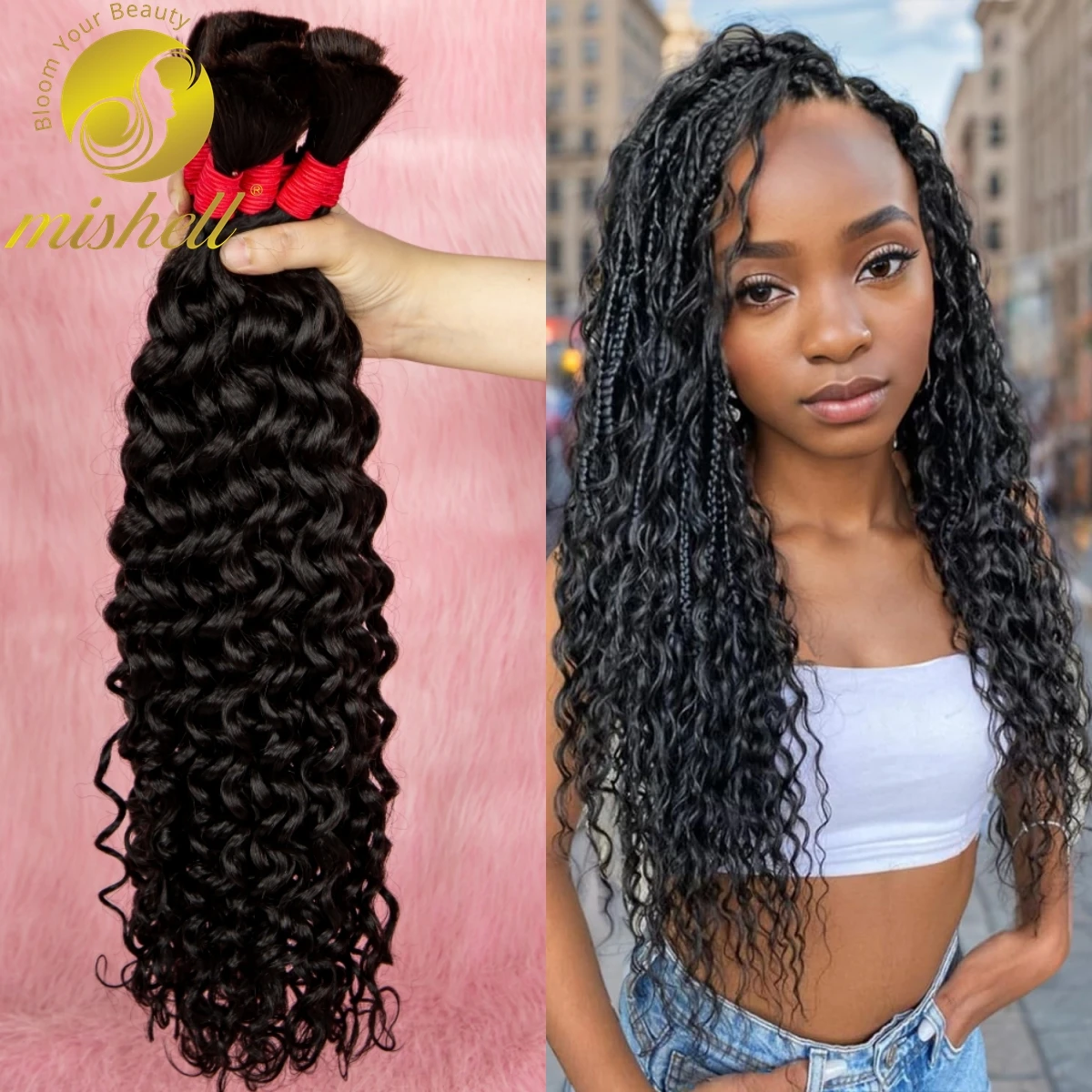 

26 28 Inch Water Wave 100% Virgin Human Hair Bulk for Braiding No Weft Curly Human Hair Braiding Hair Extensions for Boho Braids