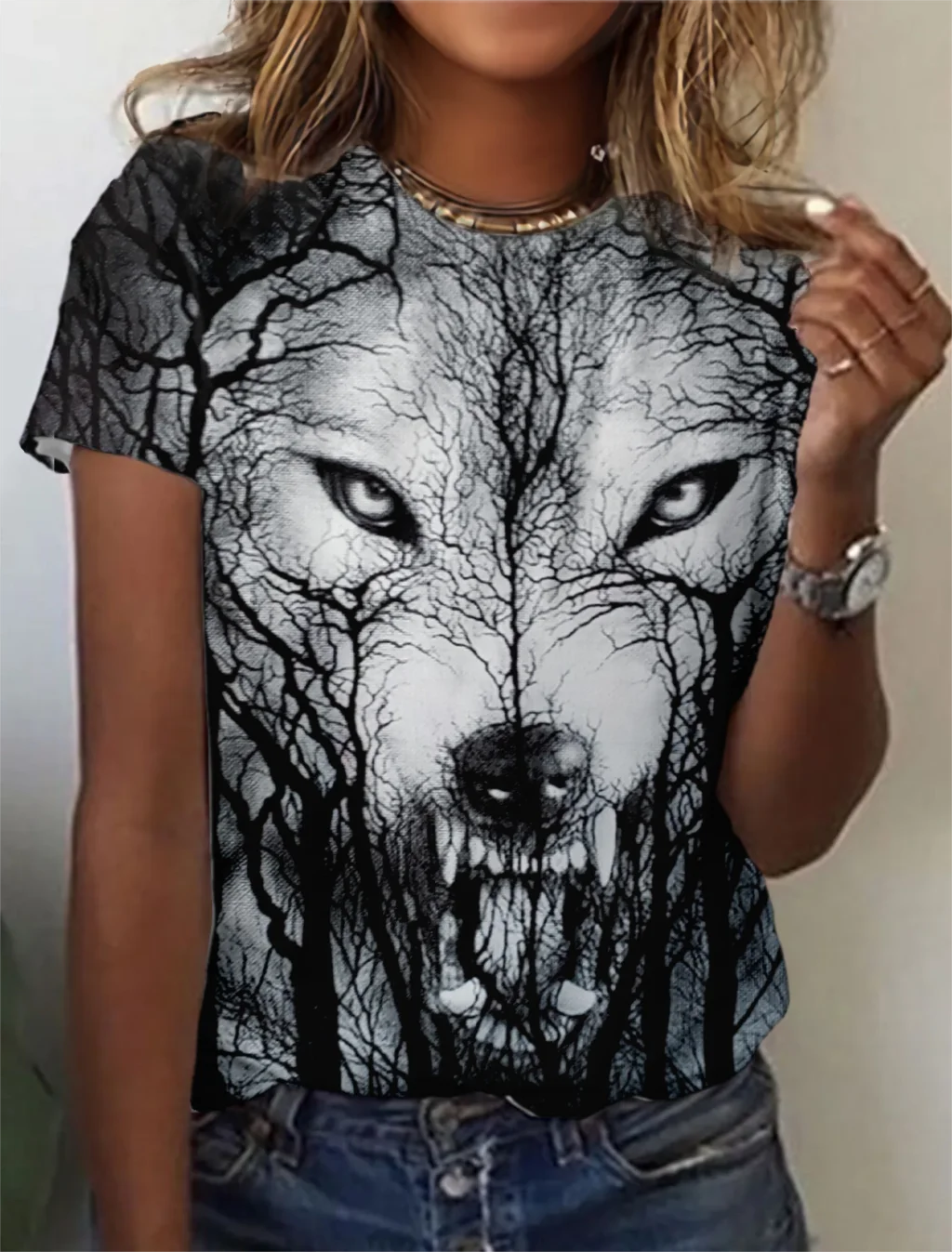 Fashion Women's T-shirt with wolf  Graphic 3D Printed Short Sleeve Summer  T-shirt oversized Polyester Fiber Clothing623_voghion.com