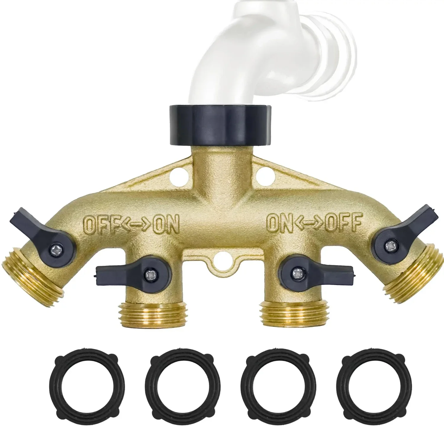 Diivoo Brass 3/4" Female/Male Thread 4Way Water Splitter With Valve Garden Irrigation Multi-Way Joint Tap Pipe Nipple Connector