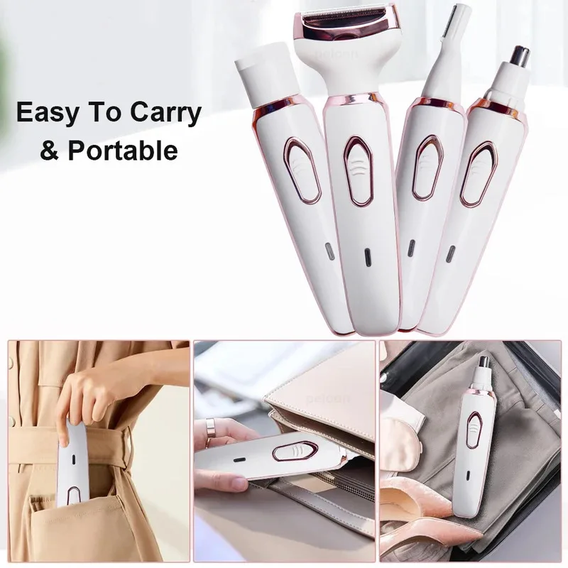 Electric Shaver For Woman Body Hair Removal Epilator Painless Cordless Trimmer 4 in 1 Face Leg Bikini Razor