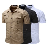 New Mens Military Shirt Business Slim Fit Short Sleeve Casual Shirts Solid Quick-Dry Breathable Male Clothing EUR Size 3XL 1