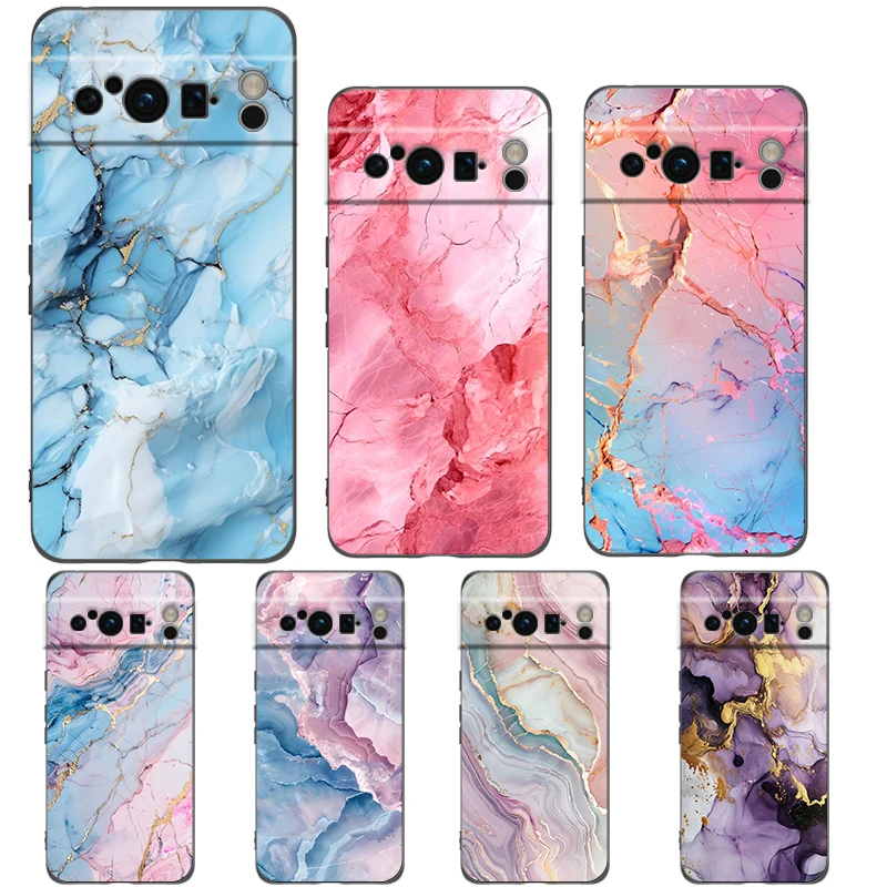 Elegant Marble Design Shockproof Black Silicone Phone Case