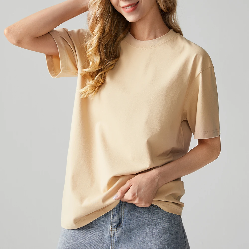 

Women Apricot Vintage Oversized Cotton Solid Color T-shirt Short Sleeve O Neck Tees Top Korean Tshirt Female Unisex T Shirt