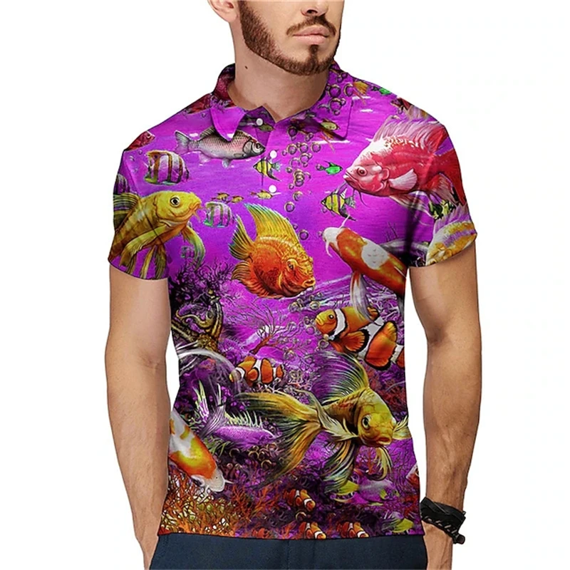 

New Men'S Polo Shirt 3d Fish Printed Men Clothing Summer Casual Short Sleeved Loose Oversized Shirt Street Fashion Tops Shirt