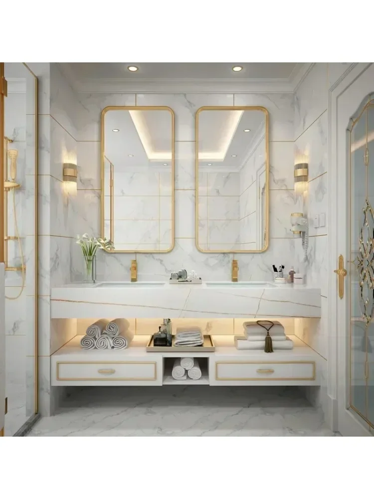*Bathroom Vanity Combination Of Bathroom Cabinets Modern And Minimalist Washbasin Double Basin Cabinet Light Luxury Solid Wood