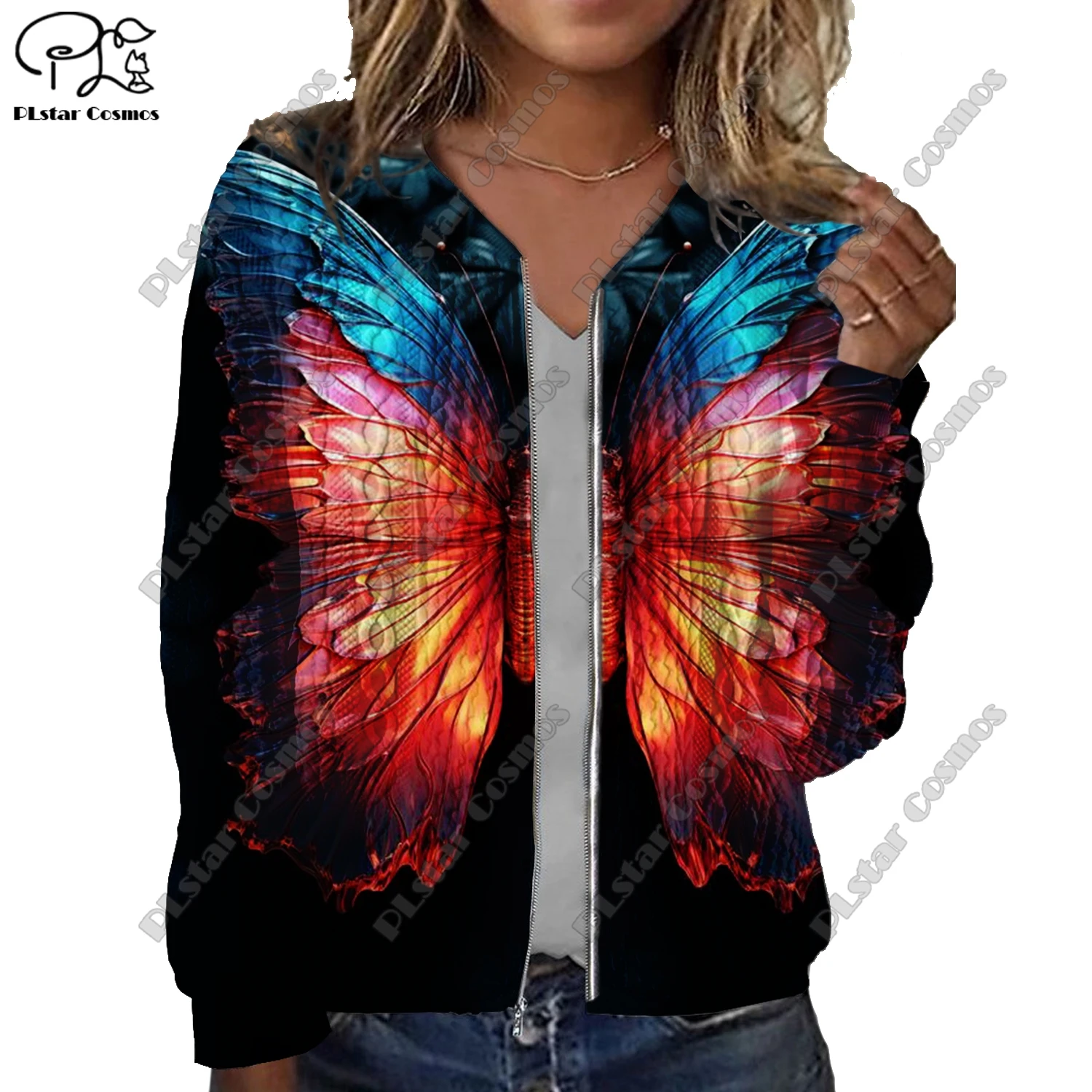 New 3D Printed Animal Series Butterfly Eagle Unicorn Dragonfly Print Women's Jacket Threaded Texture Casual Authentic Short coat