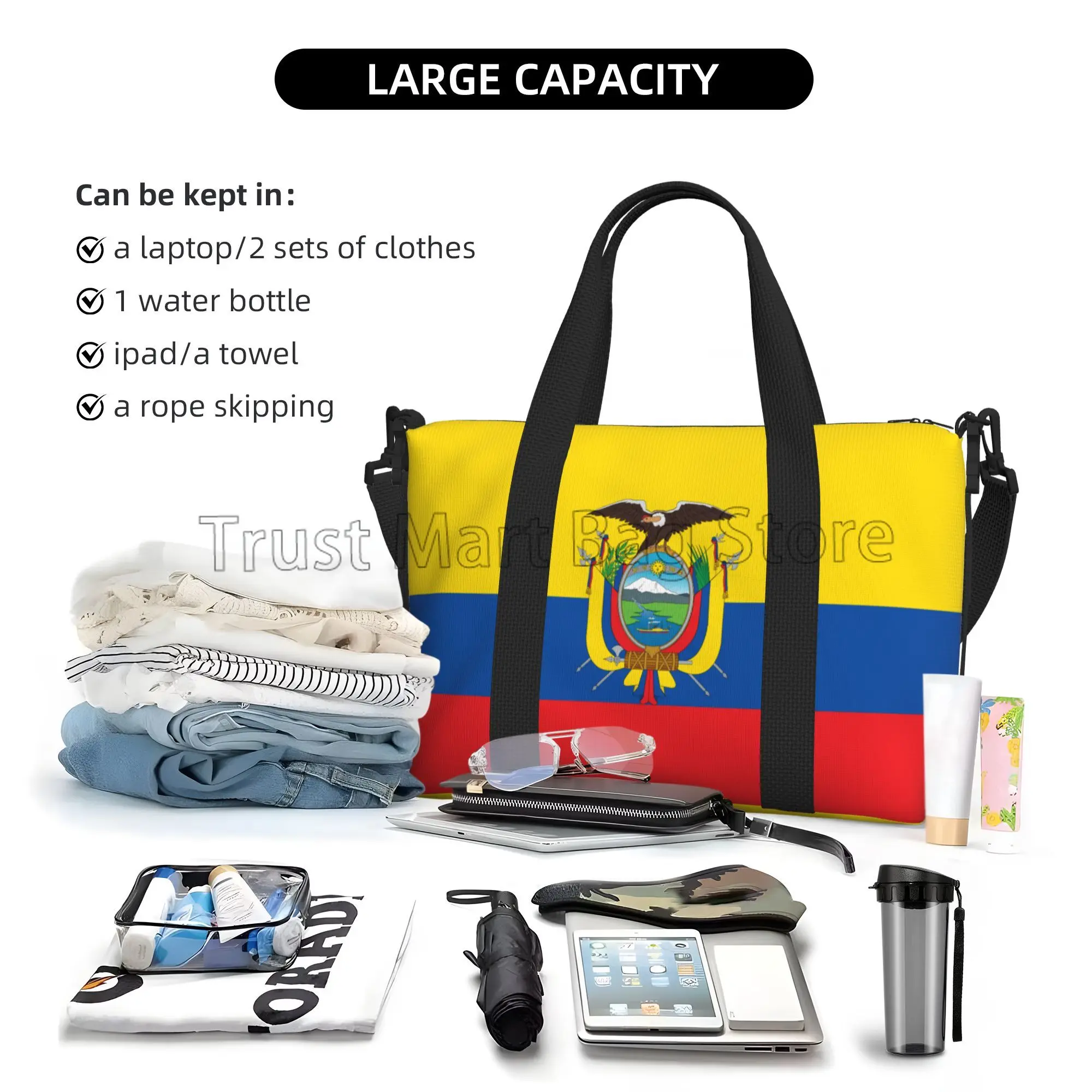 Ecuador Flag Travel Duffel Bags for Men Women Weekender Bag Carry on Overnight Bags Multipurpose Waterproof Sports Gym Yoga Bag