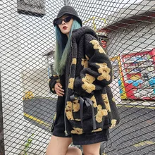 

Woman Black Fleece Sweatshirt Teddy Bear Hoodie Harajuku Vintage Clothes 2021 Women Spring Autumn O Neck Sweatshirt Streetwear