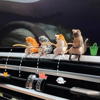 Pesca gatto Auto decorazione d'interni resina carina con tubo occhiali Auto specchietto retrovisore ciondolo presa d'aria per accessori Auto