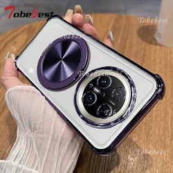 Rotating Magnetic Shockproof Plating Case with Transparent Back Cover for Mate 50 Pro (PURPLE)