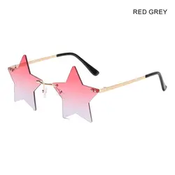 Pentagram Gradient Rimless Sunglasses - Trendy UV400 Star - Shaped Eyewear (Red Grey)