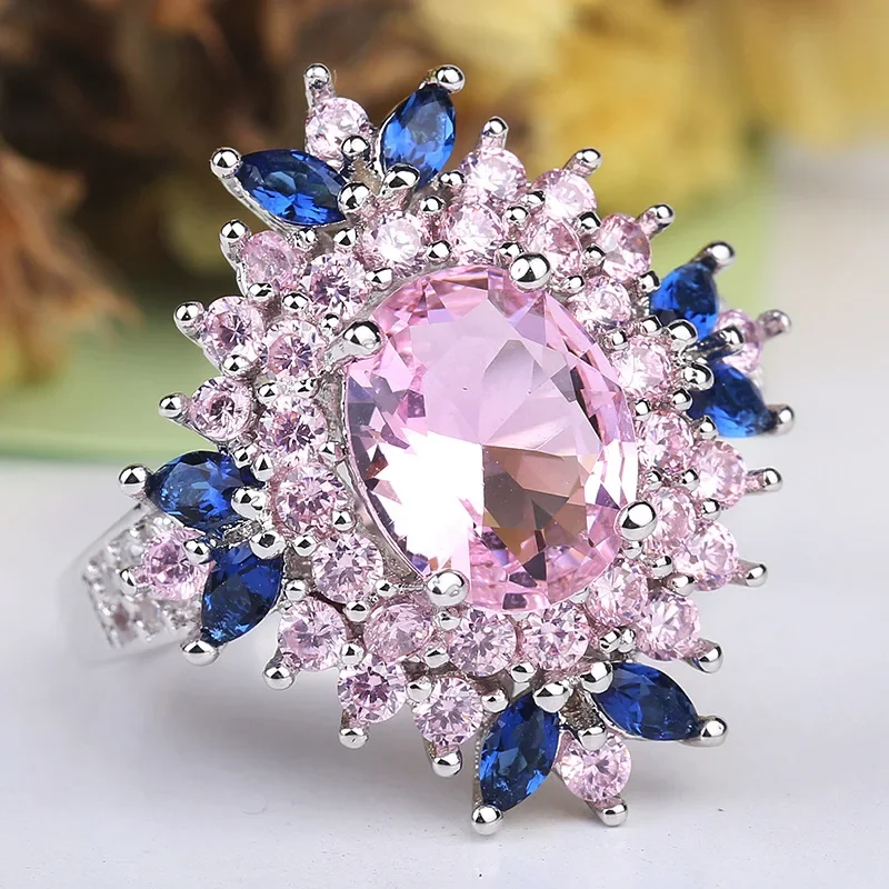 925 Sterling Silver Ring Women Gift AAA Multi color zircon Jewelry Blue Pave Flower Wedding Silver Rings silver rings,silver ring,wedding rings
