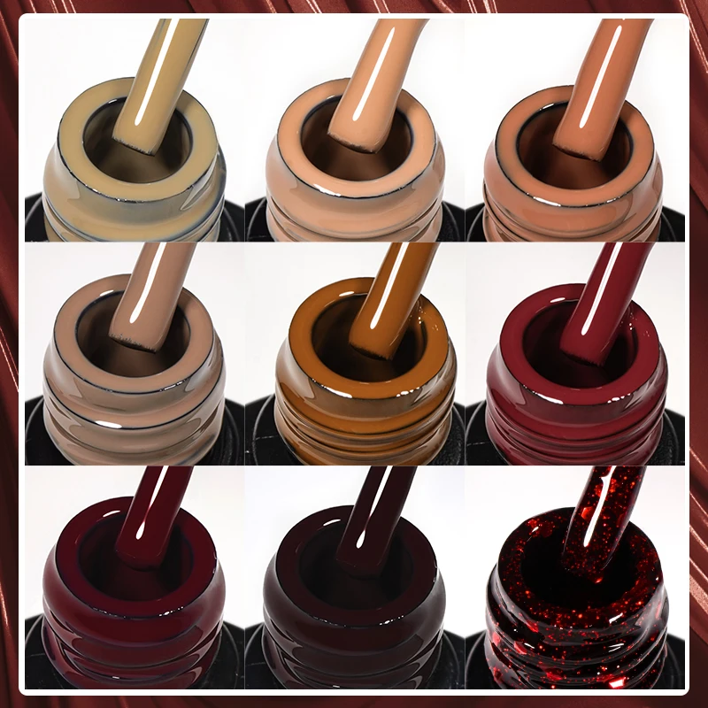 10/12pcs Coffee Brown Gel Nail Polish Set Sparkly Glitter Gel Polish Semi Permanent Soak Off UV Gel Varnish Manicure Kit 5