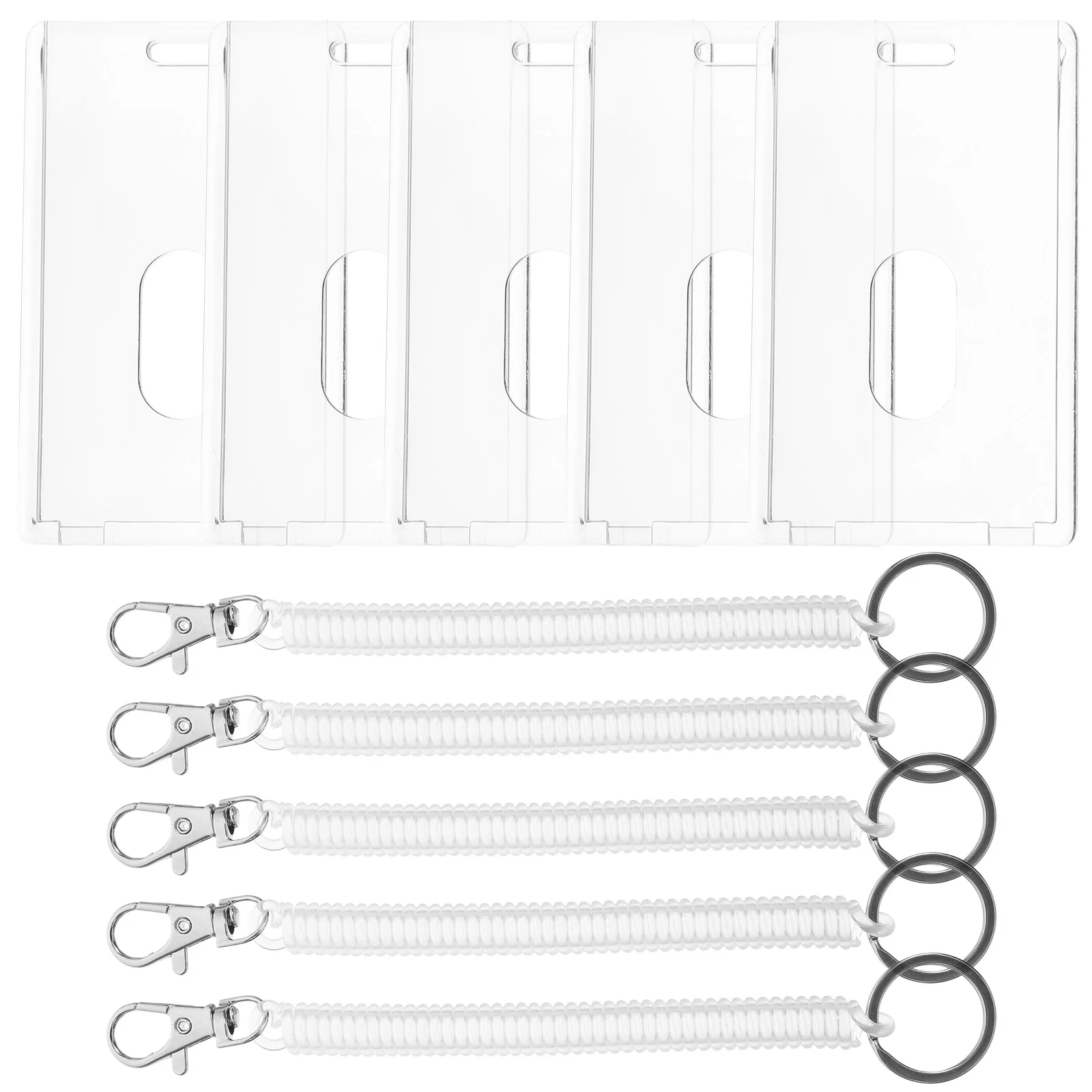 

5 Sets Keychain Wristlet ID Card Holder Vertical Protector Badge with Lanyard Sleeve Protective Case Holders
