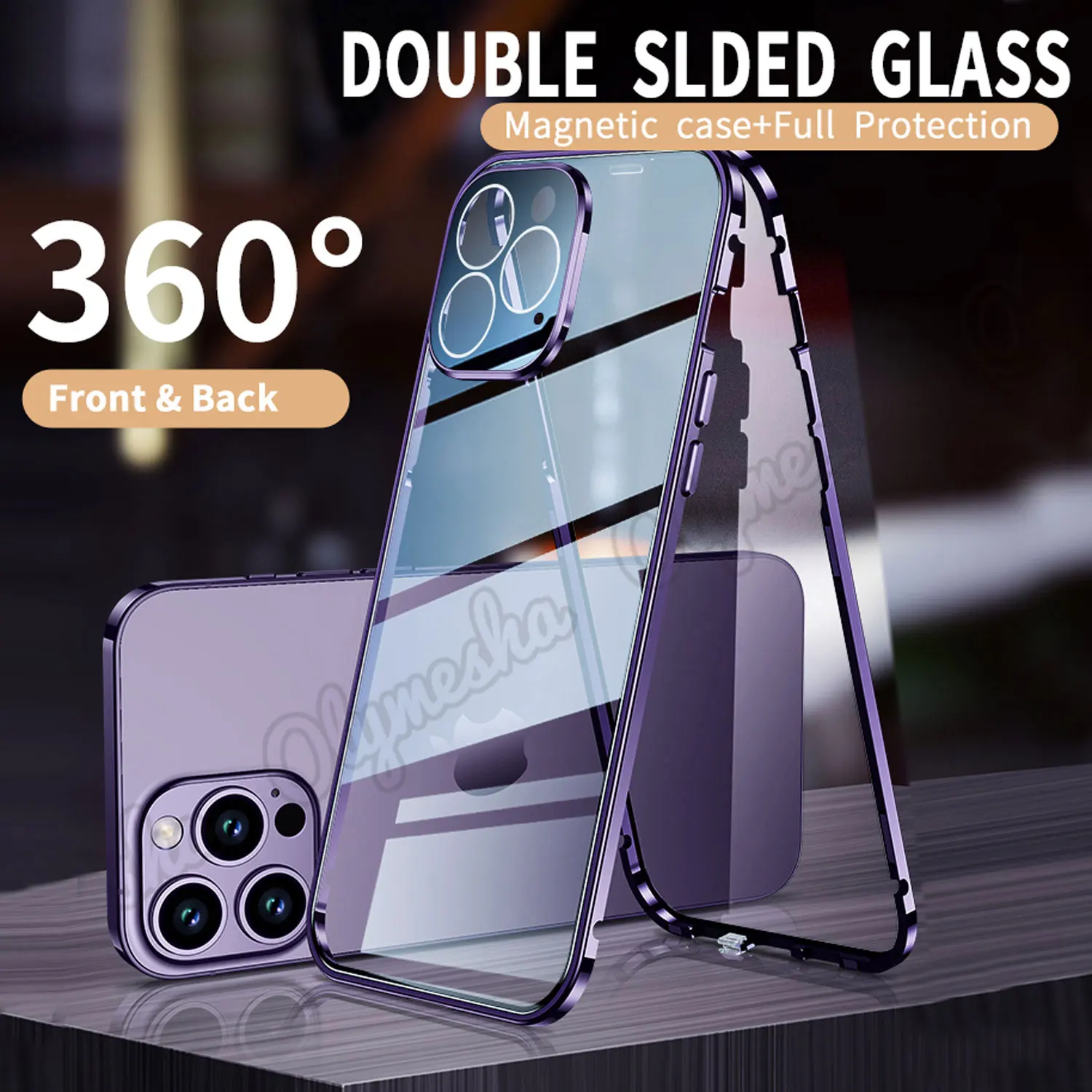 

Magnetic Metal Bezel Transparent Back Cover Case For iPhone14 13 12 11 Pro Max Plus Mini Full 360-degree Double-sided Glass Case