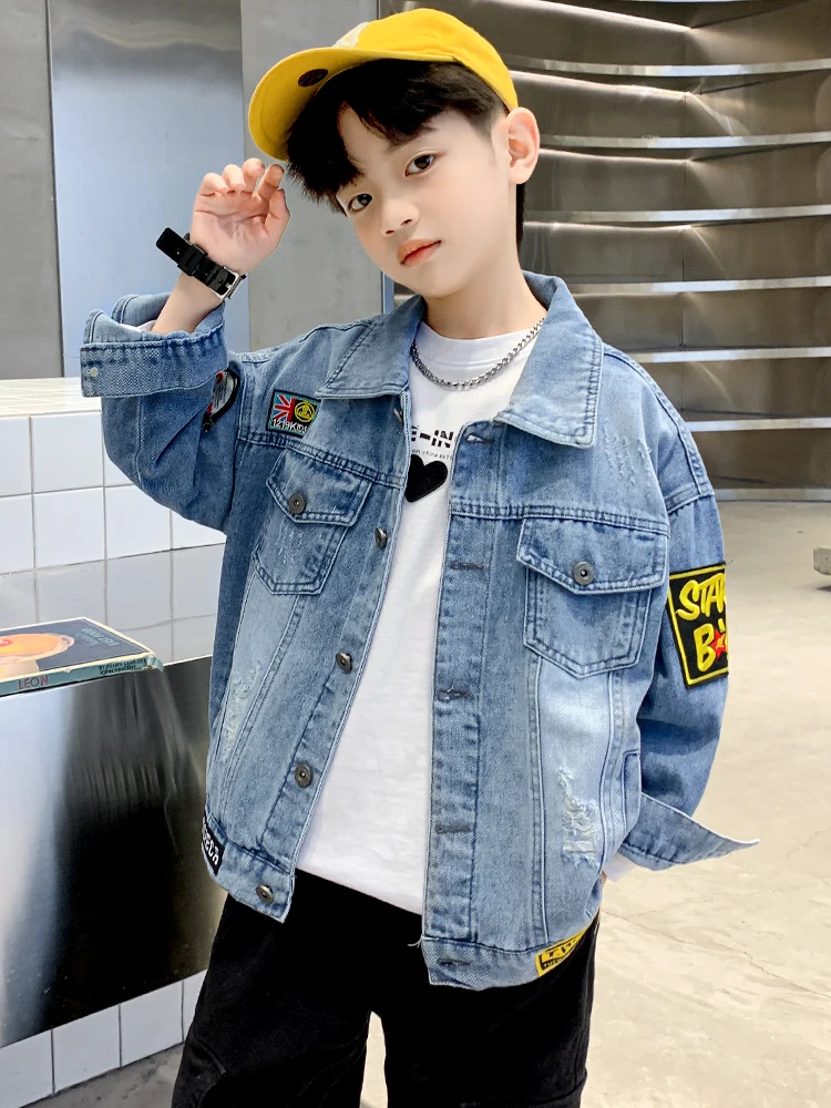 Spring Fall Boys Casual All Match Denim Jacket 4-14 Years