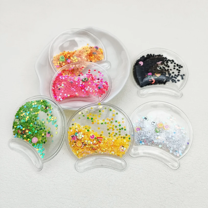 Transparente PVC-Katzen ohr applikation mit Pailletten Treibsand für DIY Kinder Haars pange Zubehör, 6cm, 12 teile/los
