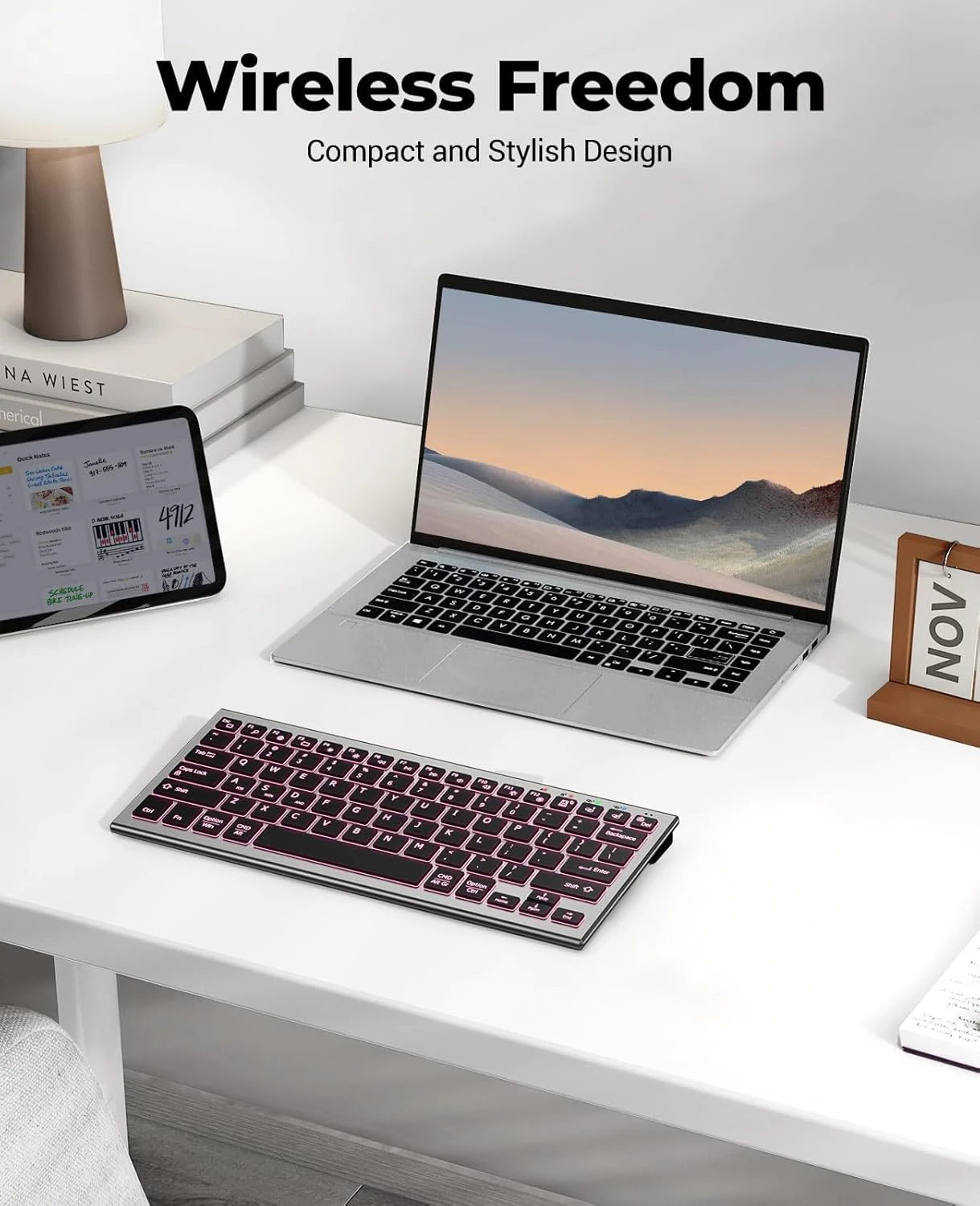 JOMAA Bluetooth-Funktastatur mit 7-farbiger Hintergrundbeleuchtung, wiederaufladbar, kompakt, kabellos, für Windows-PCs_voghion.com