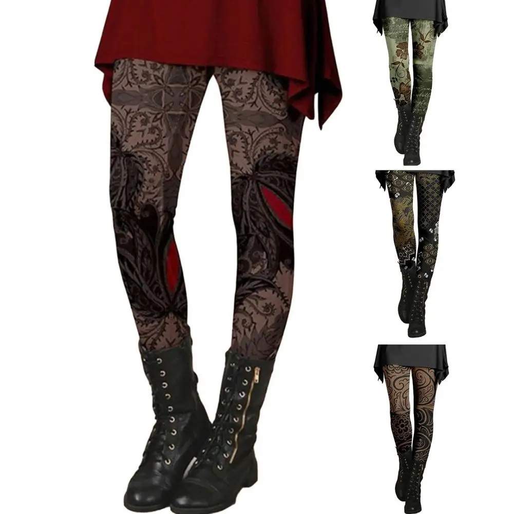 

Облегающие брюки, винтажные женские облегающие брюки в этническом стиле с цветочным принтом, супер Стрейчевые облегающие брюки с высокой талией для осени/зимы