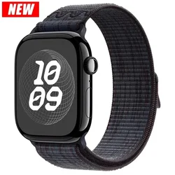 Nike Nylon Sport Loop Bracelet for Apple Watch - Compatible Sizes 42mm - 49mm (16 new black blue)