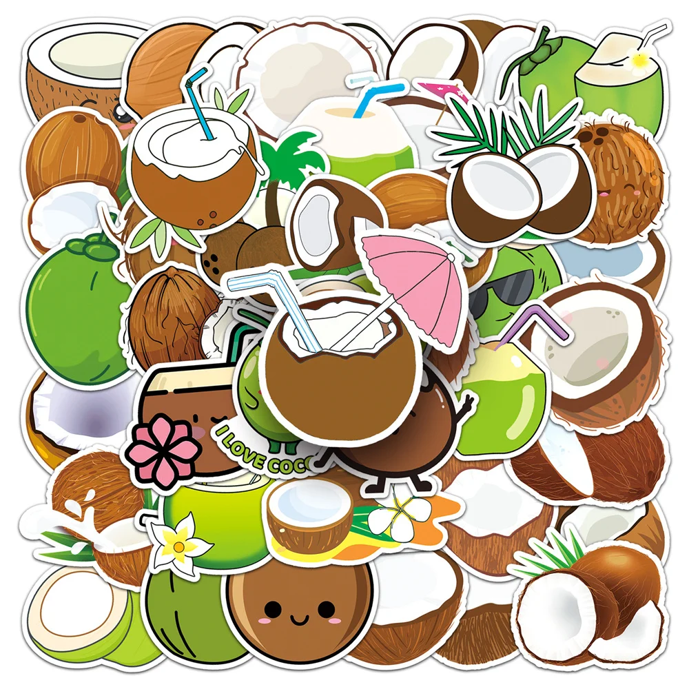 

10/30/50PCS New DIY Coconut Cartoon Personality Creative Computer Luggage TableCar Chair Decoration Waterproof Sticker Wholesale