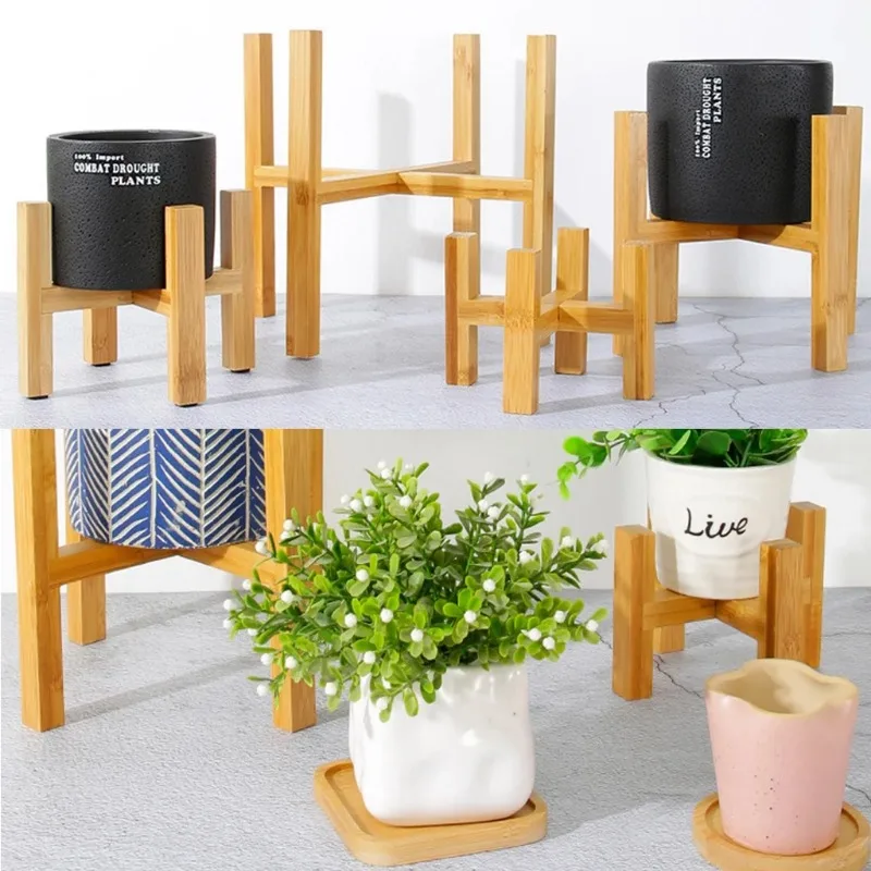 Adjustable Wooden Plant Stand Modern Bamboo Planter Holder Indoor Outdoor Flower Pot Stand Multiple Sizes Plant Display Rack 4