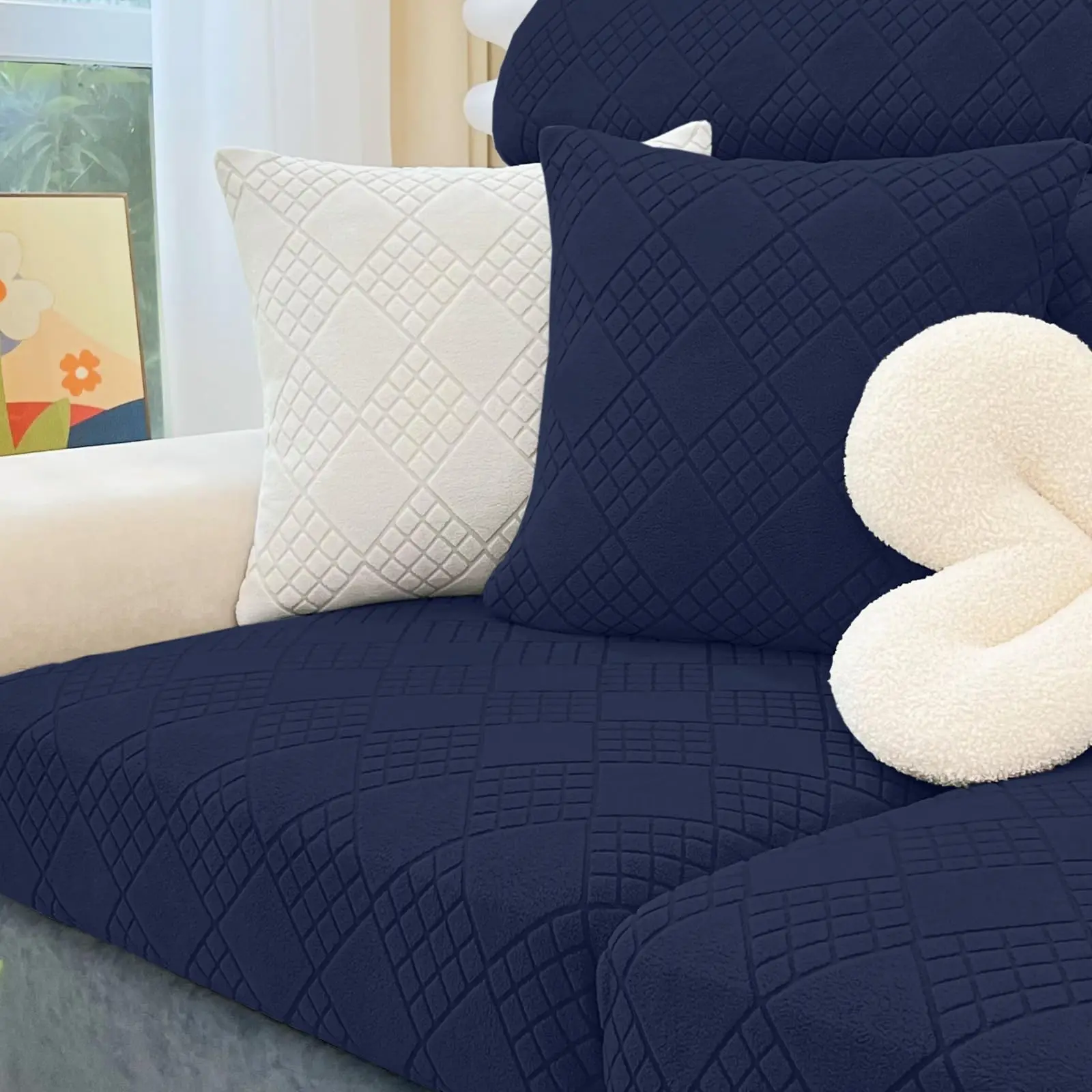 Olanly Magic Sofa Covers Washable Fashion Universal Couch Cushion Covers Navy Cushion Loveseat Large Size Stretch Couch Sofa 2