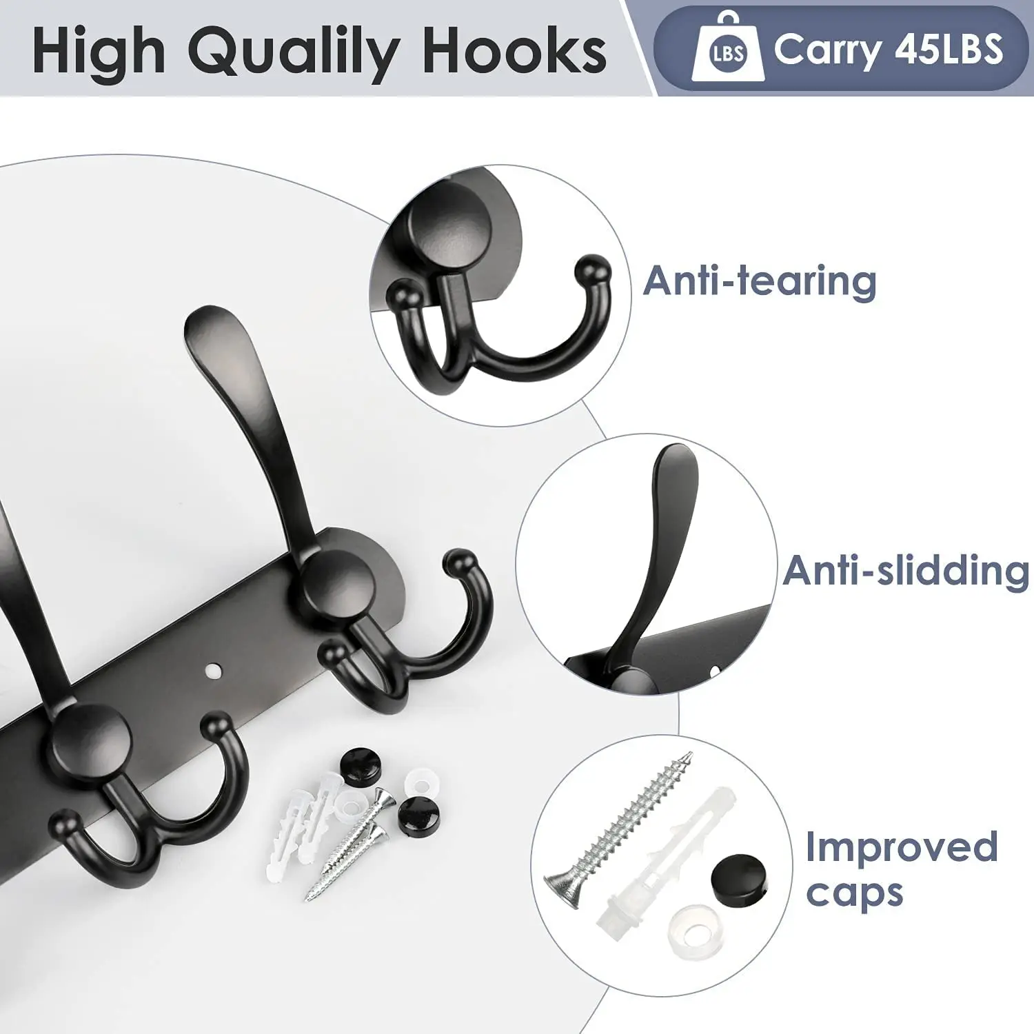 Coat Rack Wall Mounted 5 Tri Hooks Heavy Duty Stainless Steel Metal Coat Hook Rail for Hat Towel Purse Robes Bathroom wall coat rack,wall hanger,wall clothes hook,kitchen hook,wall drying rack,towel hook