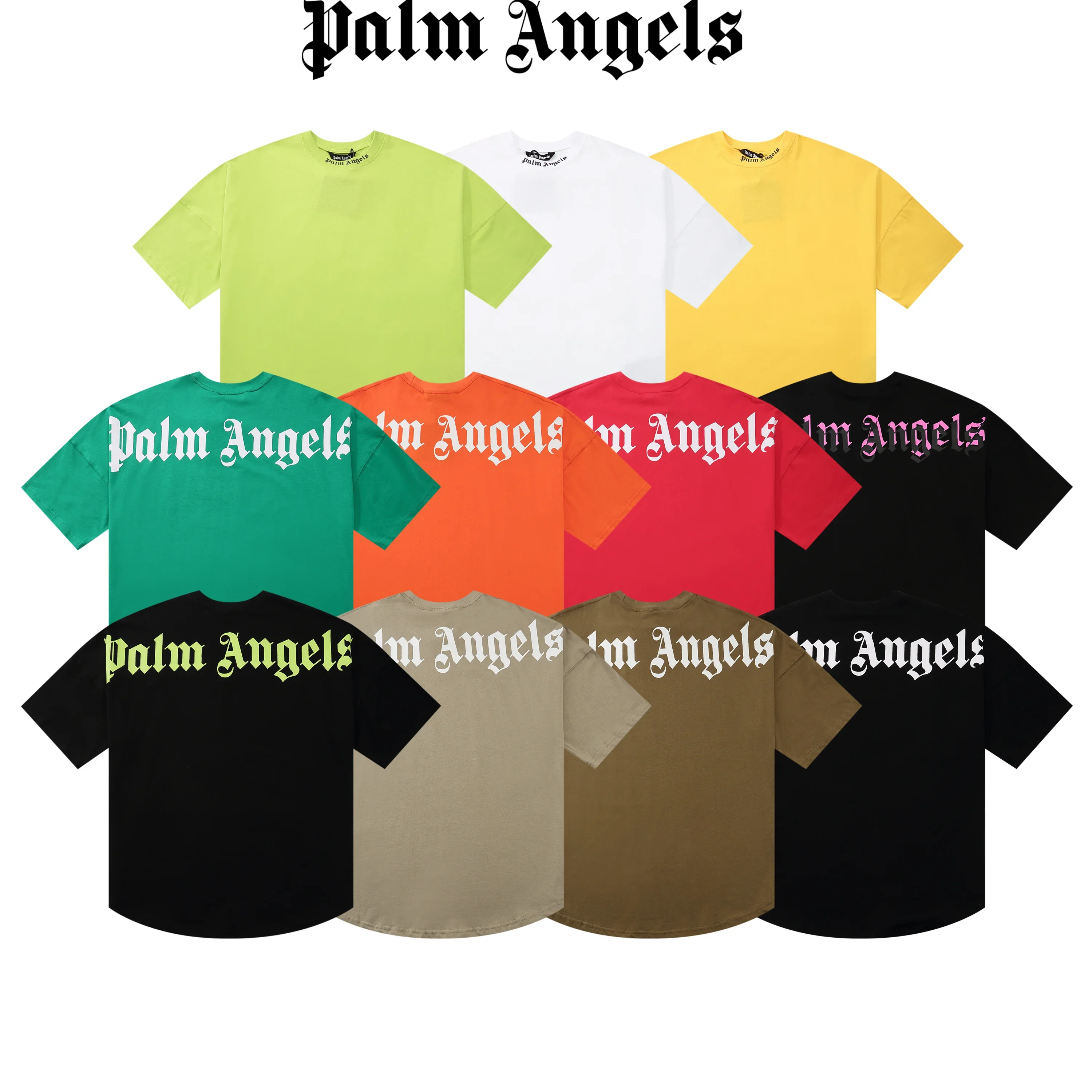 Camiseta de manga corta con letras del logotipo de palm angels, 230g, algodón, color caramelo, retales de moda, alta calidad