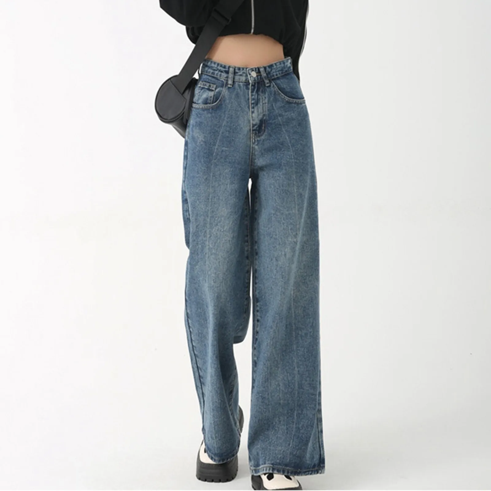 

Korean High Waist Wide Leg Denim Trousers Vintage Fashion Harajuku Women Clothing Straight Tube Pants Y2K Streetwear Baggy Jeans