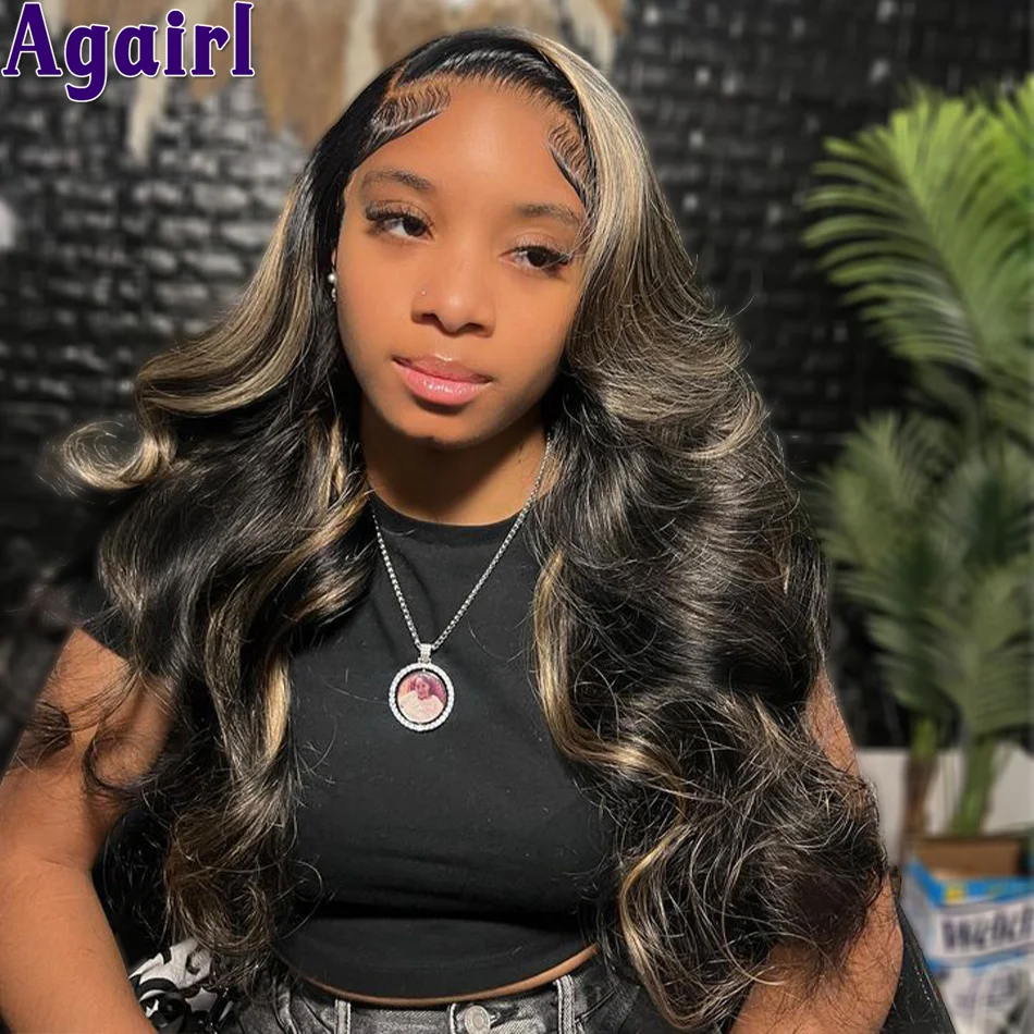 

13x6 Lace Frontal Body Wave Wig 200% Highlight Blonde with Black Pre Plucked Glueless Human Hair 13x4 Transaprent Lace Front Wig