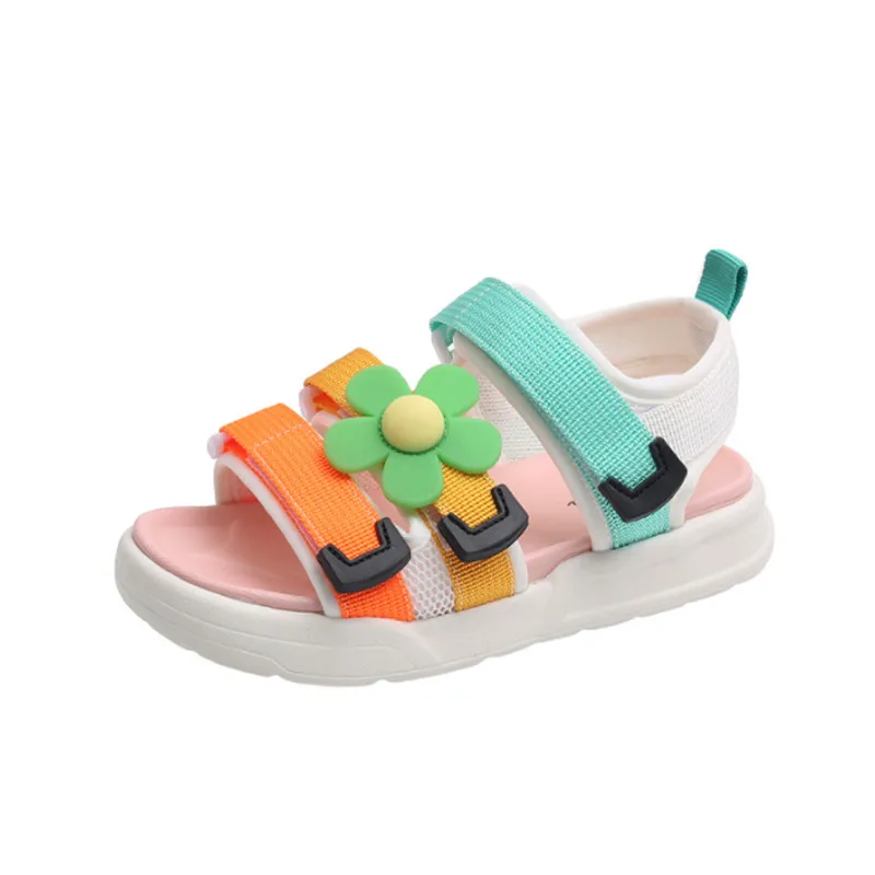 

2023 New Summer Children Sandals Candy Color Casual Kids Beach Shoes Cute Flower Non-slip Fashion Girls Sandals 21-37