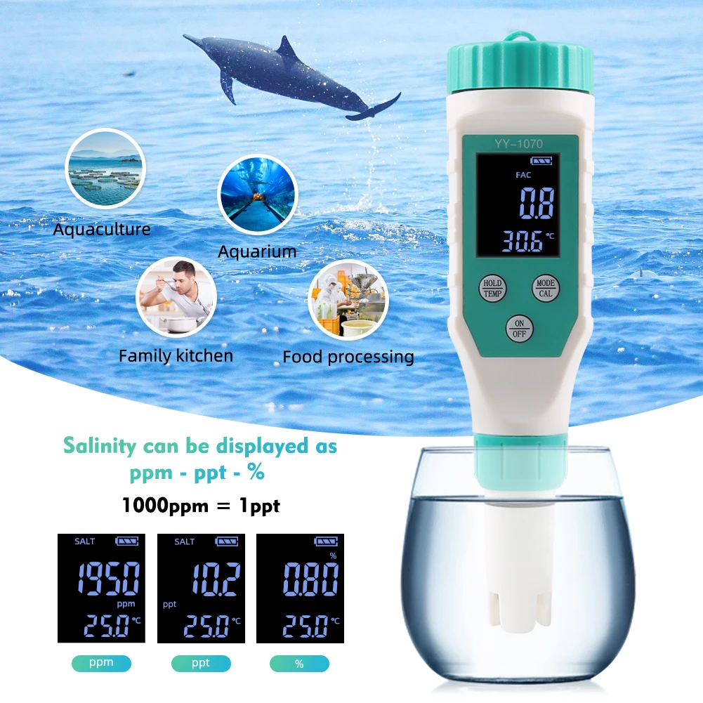 7 IN 1 Cl Temperature TDS ORP EC Salinity pH Meter Chlorine Testers for Pool Fil