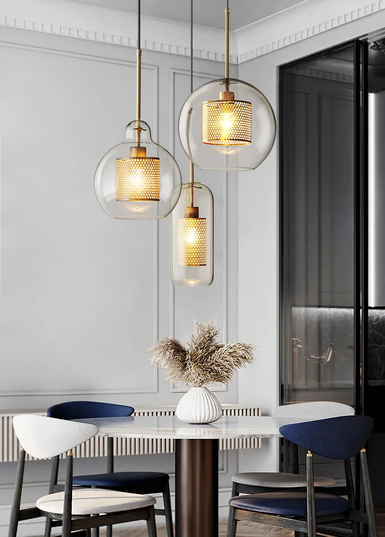 Modern Loft LED Pendant Lights Glass Ball Chandeliers Bedroom Bedside Hanging Lamp Kitchen Fixtures Dining Living Room Luminaire stone kitchen sink